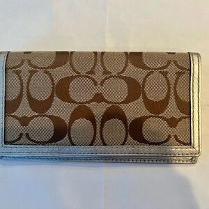 Coach Signature Brown and Silver Wallet